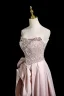 Sexy Rosa Perlenstickerei Strass Pailletten Abendkleider 2025 A Linie Bandeau Ärmellos Rückenfreies Gespaltete Front Sweep / Pinsel Zug Abend Festliche Kleider