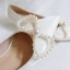 Elegant Ivory Pearl Bow Wedding Shoes 2020 3 cm Stiletto Heels Low Heel Pointed Toe Wedding Pumps