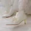 Eleganckie Zima Kość Słoniowa Botki Buty Damskie 2020 Skórzany Kokarda 5 cm Szpilki Szpiczaste Ślub Boots