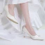 Élégant Ivoire Perle Chaussure De Mariée 2020 7 cm Talons Aiguilles Pied Carré Mariage Escarpins