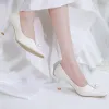 Elegante Ivory / Creme Perle Brautschuhe 2020 7 cm Stilettos Quadratische Zehe Hochzeit Pumps