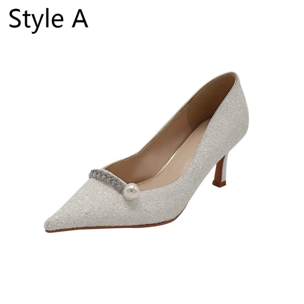 Charmant Ivoire Chaussure De Mariée 2020 Cuir Perle Faux Diamant 7 cm Talons Aiguilles À Bout Pointu Mariage Escarpins