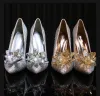 Cinderella Silver Crystal Wedding Shoes 2020 Leather Rhinestone 10 cm Stiletto Heels Pointed Toe Wedding Pumps