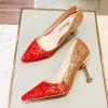 Sparkly Gold Red Sequins Wedding Shoes 2020 Rhinestone 9 cm Stiletto Heels Pointed Toe Wedding Pumps