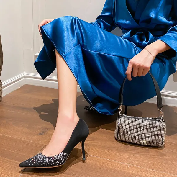Chic / Belle Noire Soirée Escarpins 2020 Faux Diamant 8 cm Talons Aiguilles À Bout Pointu Escarpins
