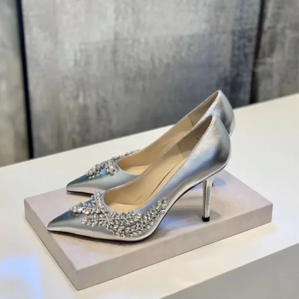 Mooie / Prachtige Zwarte Gala Rhinestone Pumps 2020 Leer 8 cm Naaldhakken / Stiletto Spitse Neus Pumps