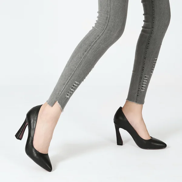 Enkel Svart Kontor OL Spisse Pumps 2020 9 cm Stiletthæler Pumps