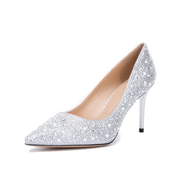 Charming Sparkly Gold Rhinestone Pearl Wedding Shoes 2020 7 cm Stiletto Heels Pointed Toe Wedding Pumps