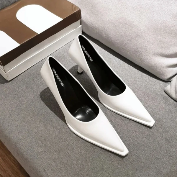 Unique Blanche Bureau OL Escarpins 2020 Cuir 8 cm Talons Aiguilles À Bout Pointu Escarpins
