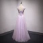 Elegant Lilac Prom Dresses 2018 A-Line / Princess Appliques Beading Sequins V-Neck Backless Sleeveless Floor-Length / Long Formal Dresses
