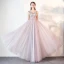 Chic / Beautiful Lavender Prom Dresses 2018 A-Line / Princess Lace Appliques Beading Crystal V-Neck Backless Sleeveless Floor-Length / Long Formal Dresses