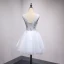 Chic / Beautiful Grey Sky Blue Party Dresses 2018 A-Line / Princess Beading Crystal Pearl Appliques V-Neck Backless Sleeveless Short Formal Dresses