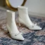 Modest / Simple Black Street Wear Pearl Bow Womens Boots 2020 Leather 5 cm Thick Heels Pointed Toe Boots