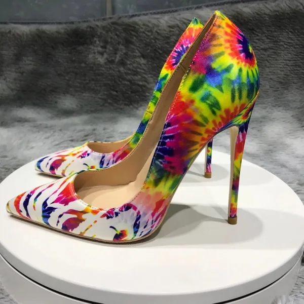 Chic / Beautiful Multi-Colors Printing Outdoor / Garden Pumps 2020 12 cm Stiletto Heels Pointed Toe Pumps
