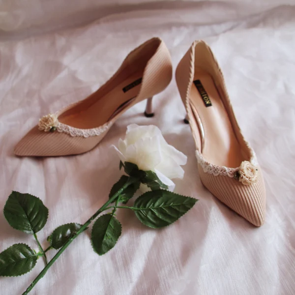 Elegante Vintage Beige Datierung Damenschuhe 2020 5 cm Stilettos Spitzschuh Hochhackige