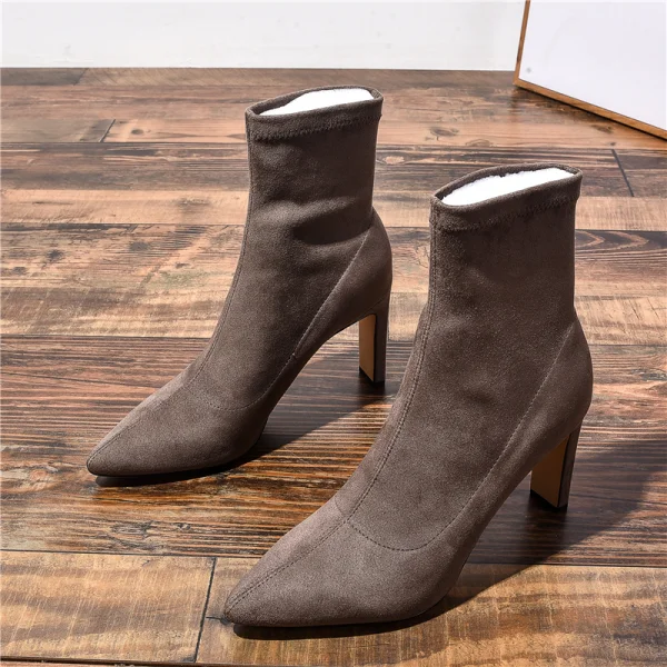 Modest / Simple Black Street Wear Ankle Suede Womens Boots 2020 8 cm Thick Heels Pointed Toe Boots