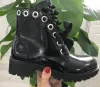 Fashion Black Street Wear Ankle Womens Boots 2020 Pearl Round Toe Flat Boots