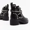 Chic / Beautiful Black Street Wear Ankle Rivet Womens Boots 2020 3 cm Thick Heels Low Heel Round Toe Boots