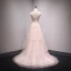 Élégant Perle Rose Robe De Bal 2018 Princesse Perlage Perle Paillettes En Dentelle Fleur Volants en Cascade Encolure Dégagée Dos Nu Sans Manches Train De Balayage Robe De Ceremonie