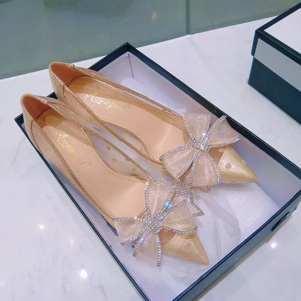 Uroczy Moda Srebrny Rhinestone Kokarda Buty Ślubne 2020 10 cm Szpilki Szpiczaste Ślub Czółenka