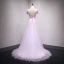 Chic / Belle Lilas Robe De Soirée 2018 Princesse En Dentelle Fleur Appliques Perlage Perle V-Cou Dos Nu Sans Manches Train De Balayage Robe De Ceremonie