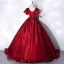 Classy Burgundy Prom Dresses 2021 Ball Gown V-Neck Crystal Rhinestone Short Sleeve Backless Floor-Length / Long Prom Formal Dresses