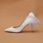 Eleganta Elfenben Brudskor 2020 Läder Spets Pärla Rosett 9 cm Stilettklackar Spetsiga Bröllop Pumps