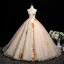 Flower Fairy Champagne Lace Flower Appliques Prom Dresses 2025 Ball Gown Spaghetti Straps Sleeveless Backless Formal Dresses