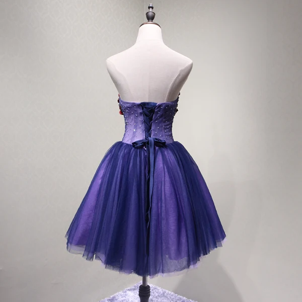 Sexy Violett Partykleider 2018 A Linie Applikationen Perlenstickerei Kristall Pailletten Schleife Bandeau Rückenfreies Ärmellos Kurze Festliche Kleider
