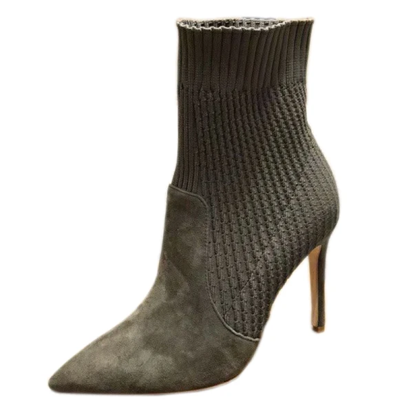 Chic / Beautiful Army Green Street Wear Ankle Suede Knitting Womens Boots 2020 10 cm Stiletto Heels Pointed Toe Boots
