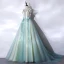 Classy Mint Green Prom Dresses 2021 A-Line / Princess Spaghetti Straps Appliques Lace Flower Sleeveless Backless Floor-Length / Long Prom Formal Dresses