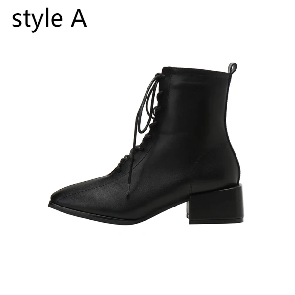 Mode Noire Vêtement de rue Bottines Bottes Femme 2020 4 cm Talons Épais Talon Bas À Bout Rond Bottes