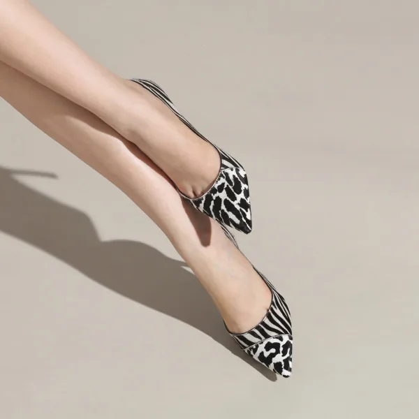 Schöne Strassenmode Leder Zebramuster Pumps 2020 8 cm Stilettos Spitzschuh Pumps