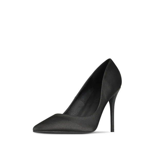 Modest / Simple Black Evening Party Satin Pumps 2020 10 cm Stiletto Heels Pointed Toe Pumps