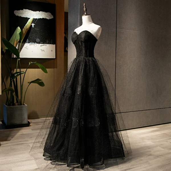 Chic / Beautiful Black Evening Dresses 2021 A-Line / Princess Sweetheart Sleeveless Backless Floor-Length / Long Evening Party Formal Dresses