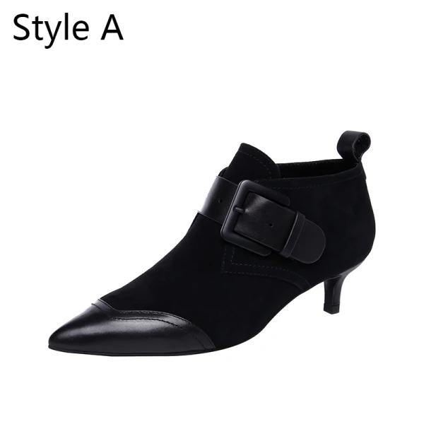 Simple Noire Désinvolte Bottines Bottes Femme 2020 Cuir 3 cm Talons Aiguilles Talon Bas À Bout Pointu Bottes