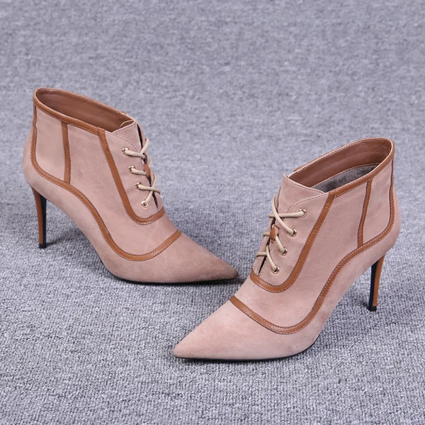 Schlicht Schwarz Freizeit Ankle Boots Wildleder Stiefel Damen 2020 8 cm Stilettos Spitzschuh Stiefel