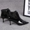 Moda Czarne Zużycie ulicy Skóry Lakierowanej Botki Buty Damskie 2020 Skórzany 7 cm Szpilki Szpiczaste Boots