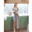 Chic Gris Argenté Fendue devant Satin Robe De Bal 2021 Princesse De l'épaule Manches Courtes Dos Nu Longue Promo Robe De Ceremonie