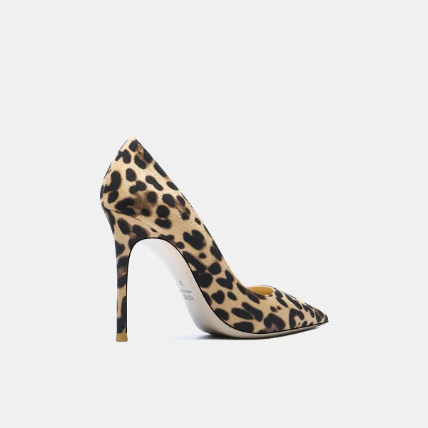 Mode Aprikos / Beige Afton Leopardmönstrad Pumps 2020 Läder 10 cm Stilettklackar Spetsiga Pumps