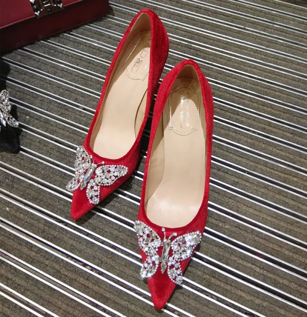 Chic Noire Promo Faux Diamant Papillon Escarpins 2020 9 cm Talons Aiguilles À Bout Pointu Escarpins