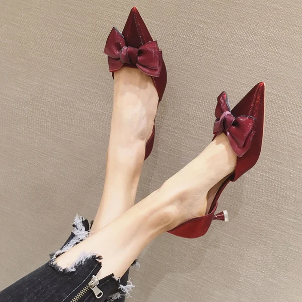 Chic / Beautiful Burgundy Prom Suede Womens Shoes 2020 Leather Bow 4 cm Stiletto Heels Low Heel Pointed Toe Heels