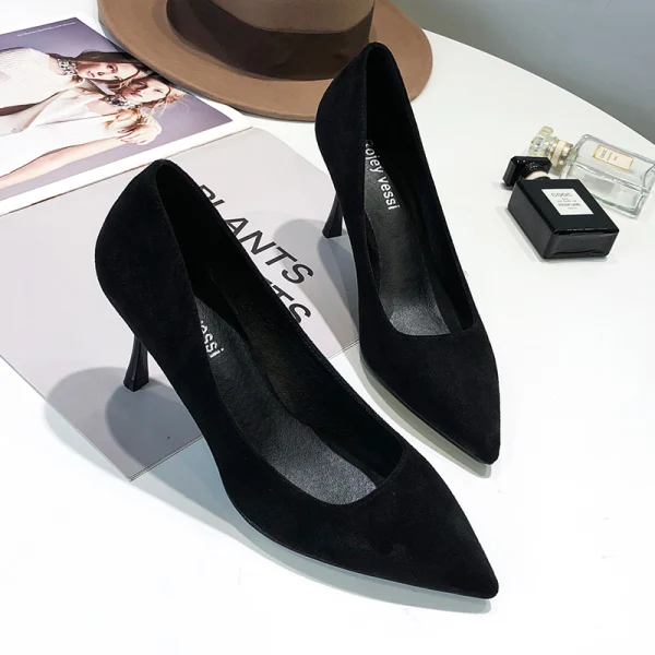 Chic / Beautiful Burgundy Office OL Suede Pumps 2020 Leather 7 cm Stiletto Heels Pointed Toe Pumps