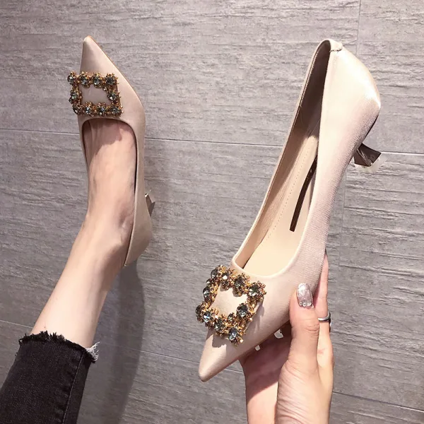 Schöne Schwarz Ball Strass Pumps 2020 3 cm Stilettos Low Heel Spitzschuh Pumps