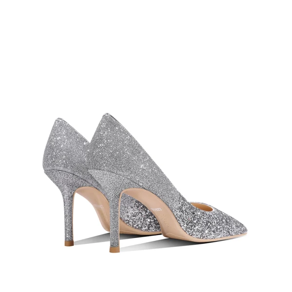 High End Farbverlauf Silber Glanz Pailletten Brautschuhe 2020 Leder 8 cm Stilettos Spitzschuh Hochzeit Pumps