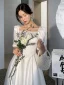 Modest / Simple Ivory Satin Homecoming Graduation Dresses 2021 A-Line / Princess Square Neckline 1/2 Sleeves Tea-length Formal Dresses