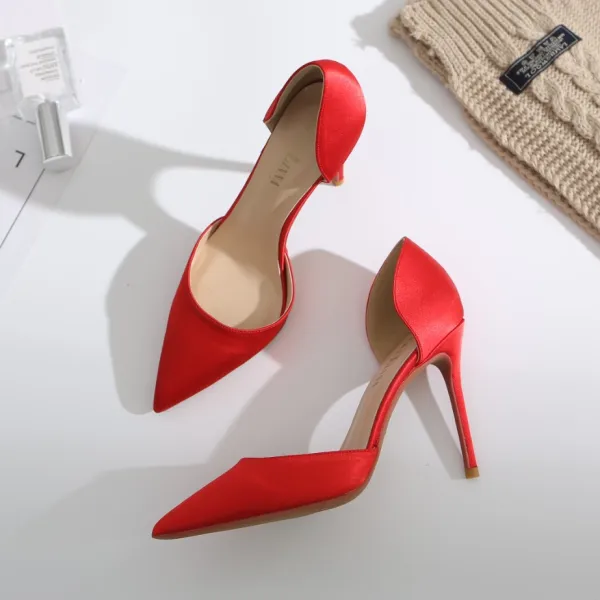 Schlicht Schwarz Büro OL Satin Damenschuhe 2020 10 cm Stilettos Spitzschuh High Heels