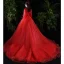 Schöne Rot Brautkleider / Hochzeitskleider 2020 A Linie Spitze Blumen Applikationen Pailletten Eckiger Ausschnitt 1/2 Ärmel Kathedrale Schleppe