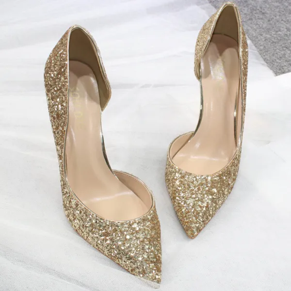 Sparkly Gold Evening Party Glitter Sequins Womens Shoes 2020 10 cm Stiletto Heels Heels Pointed Toe