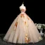 Flower Fairy Champagne Lace Flower Appliques Prom Dresses 2025 Ball Gown Spaghetti Straps Sleeveless Backless Formal Dresses